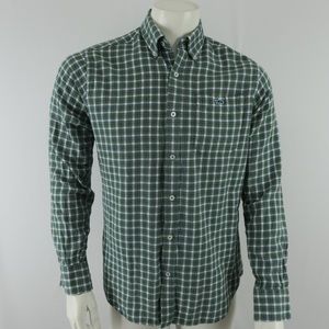 Fish Hippie Button Up Flannel Shirt Mens Small Tailored Fit Green‎ Cotton